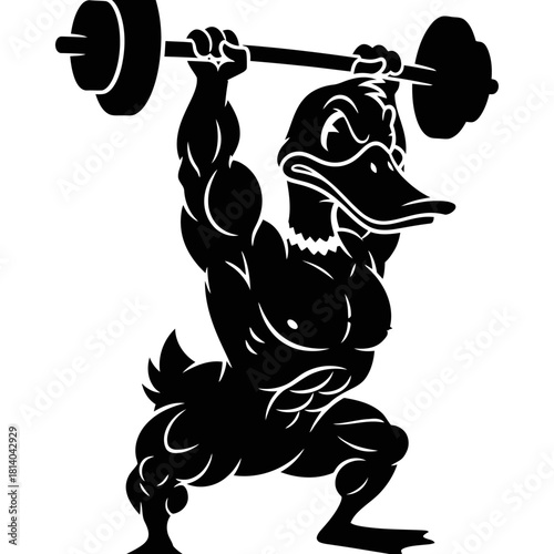 Strong Duck Bird Bodybuilder Overhead Press Barbell Vector Logo