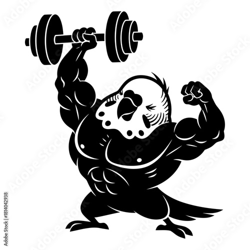 Strong Parakeet Budgie Bird Bodybuilder Lifting Dumbbell Vector