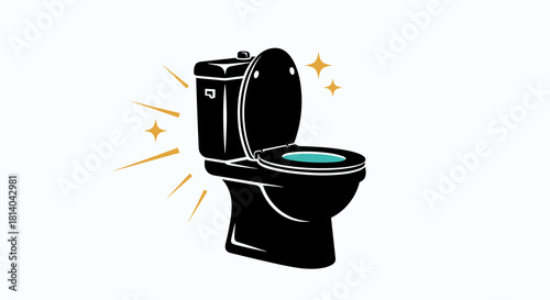 Clean Toilet Bowl Sparkling with Brilliance, A Symbol of Hygiene and Sanitation in a Modern Bathroom Setting, Illustrating Cleanliness for Household, Healthcare, and Hotel Industries, Vector Design fo