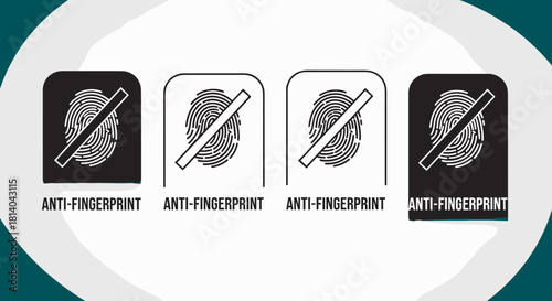 Anti-Fingerprint Coating Icons for Modern Technology, Displaying Protective Surface Treatment, Preventing Smudges in Product Marketing & Branding, Cleanliness in Business & Education Settings, Sleek D