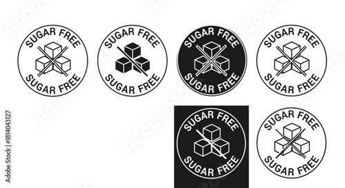 Sugar Free Icon Set for Healthy Lifestyle Choices, Nutritional Awareness & Diet, Representing No Added Sugar in Food Products for Wellness & Health, in a Modern Graphic Design for Packaging & Marketin