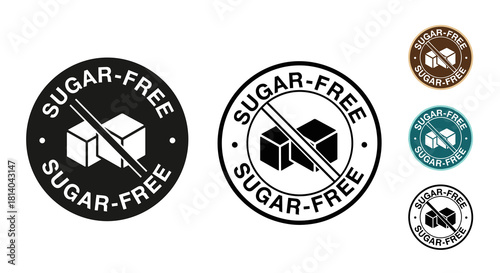Sugar-Free Diet Icons for Healthy Eating and Wellness Branding, Presenting Glycemic Control and Nutritional Awareness in Healthcare and Food Industries, Offering No-Sugar Option with Round Symbol, Goo