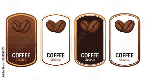 Elegant Coffee Bean Labels for Premium Branding: Designing original coffee packaging and branding labels with rich brown tones, ideal for marketing materials and artisanal product presentation, creati