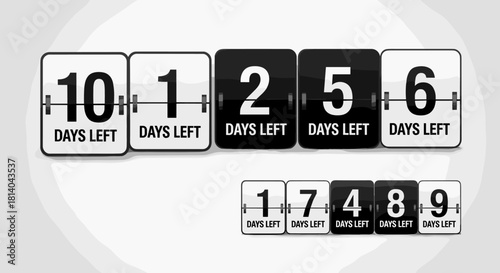 Countdown Mechanical Flip Clock Display Shows Remaining Days from Ten to One, then Seventeen to Nine on White Backdrop for Modern Project Planning & Deadline Management, Graphic Resource, Advertising,