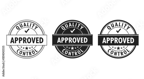 Quality Control Approved Stamps Representing Standard Compliance and Validation for Business Presentation Graphics, Product Certification, and Service Guarantee with a Modern Design Aesthetic (Inspect