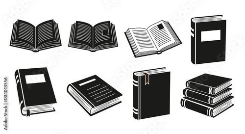 Collection of Illustrated Books for Educational Resources, Literature Promotion, and Library Designs: Featuring various open and closed books for academic presentations, publishing industry marketing,