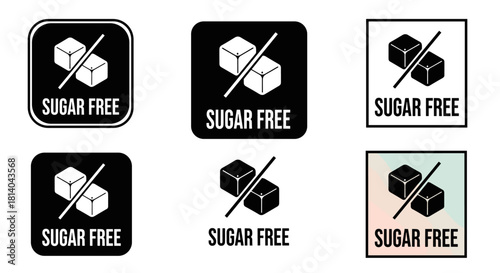 Sugar Free Icon Set for Diet and Nutrition Marketing: Clean, Modern Graphic Resource Emphasizing Health, Wellness, and Healthy Eating in Business and Healthcare Presentations with Black and White Symb