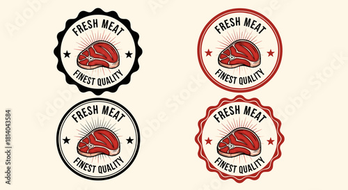 Fresh Meat Premium Badges for Butcher Shop Branding & Marketing: High-Quality Steak Icons for Gastronomy, Restaurants & Food Industry Advertising (Retro Style) - Butcher's Choice, Farm Fresh Produce L