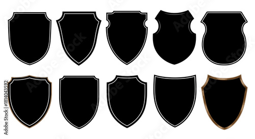 Collection of Shields for Retro Insignias and Crest Designs Featuring Medieval Heraldry and Ancient Armor, Ideal for Professional Branding, Business Logos, and Decorative Emblems with a Classic Style,