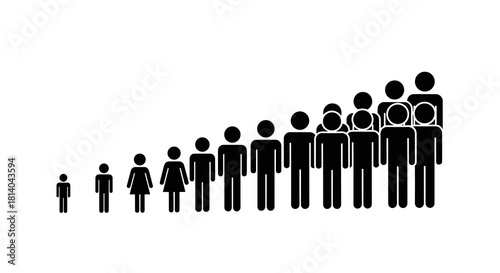 Growing Population Pictogram Chart: Ascending People Icons Illustrating Growth, Progression and Development for Demographics, Business Expansion and Generational Changes. Upward Trend, Success, Advanc