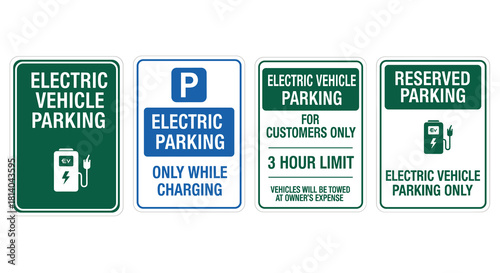 Electric Vehicle Parking Signage Guiding Drivers to Charging Stations in Urban Areas, Promoting Eco-Friendly Transportation and Sustainable Living, Ideal for City Planning and Green Initiatives Presen