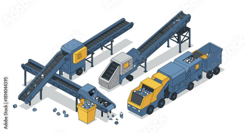 Isometric conveyor belt system for automated industrial processing and material handling