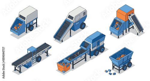 Isometric industrial machinery for conveyor and processing systems