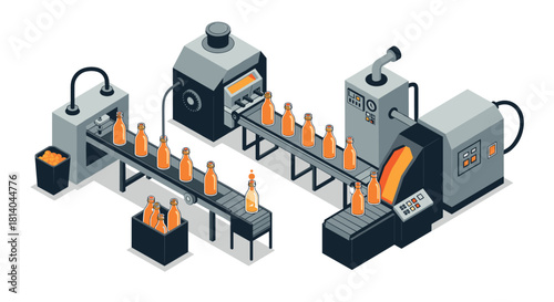 Isometric beverage production line with conveyor bottling machines