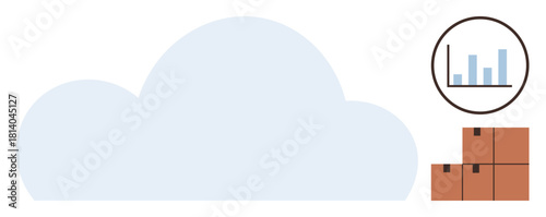Cloud element connected with bar chart and stacked boxes. Ideal for technology, logistics, analytics, warehouse, e-commerce, inventory, business strategy. A simple flat metaphor