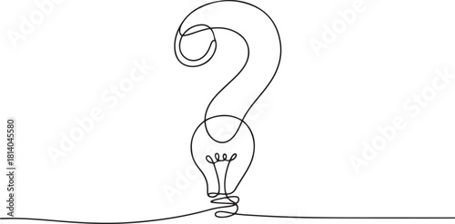 Continuous Line Drawing of Question Mark and Lightbulb Idea. continuous line drawing. one line Icon drawing with white background