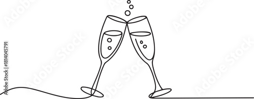 Continuous Line Champagne Toast. line icon-continuous line drawing. one line Icon drawing with white background