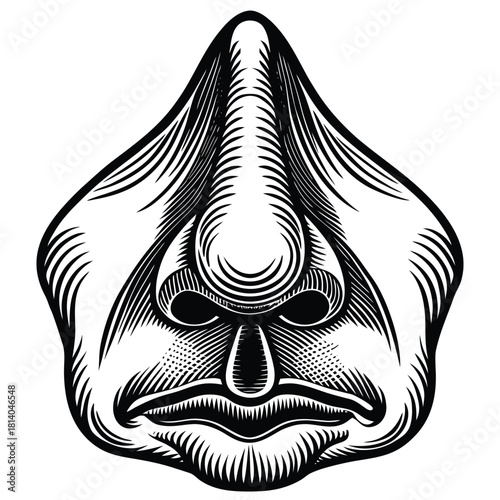 A detailed line art vector of a human nose, suitable for minimal and precise anatomical representation.