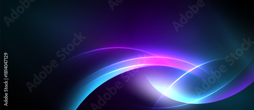 Abstract vibrant curves, luminous gradients. Dark background emphasizes bright energy, flowing shapes create dynamic visual impact.