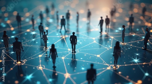 Red abstracta con sombras humanas sobre una cuadrícula geométrica