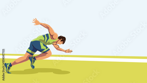 Dynamic Vector Illustration of a Sprinter in a Starting Block Position