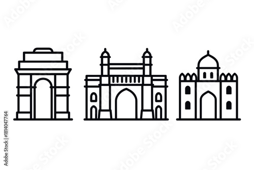 Iconic indian monuments in minimalist line art style