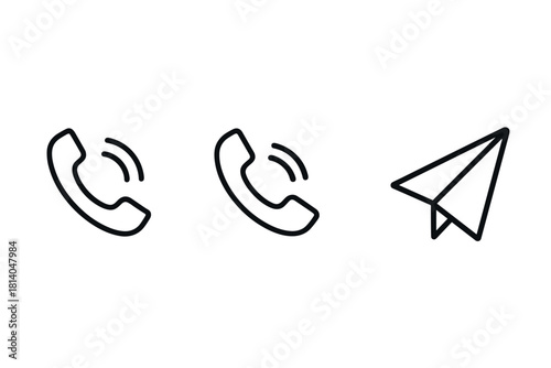 Communication icons phone receiver and paper airplane in minimalist style