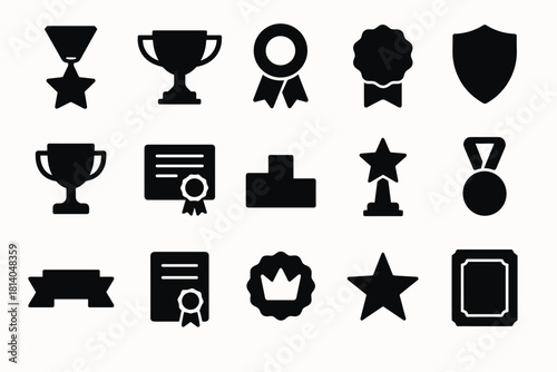 Award and achievement icons set in silhouette style for recognition designs