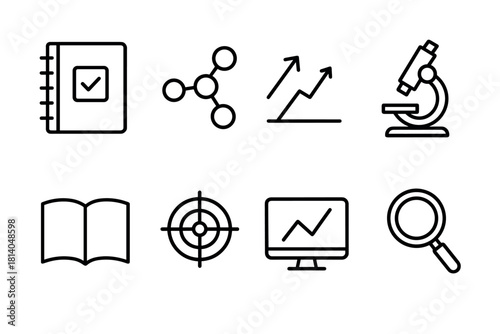 Education and scientific research icons set in minimalist linear design