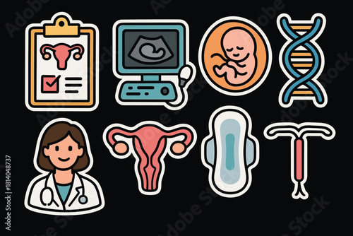 Medical icons set featuring pregnancy, reproductive health, and gynecology elements
