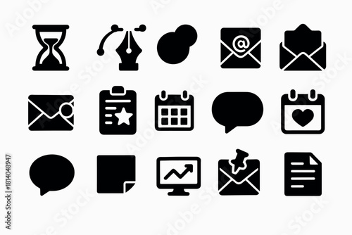 Silhouette icons for communication and productivity email, calendar, messaging
