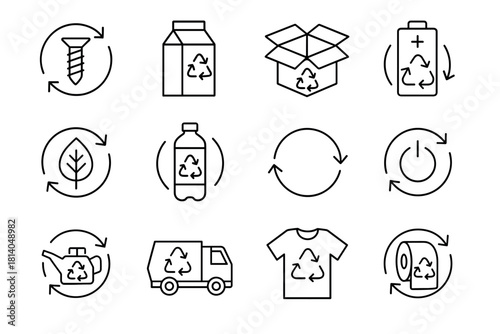 Minimalist recycling icons collection highlighting sustainability and ecofriendly practices