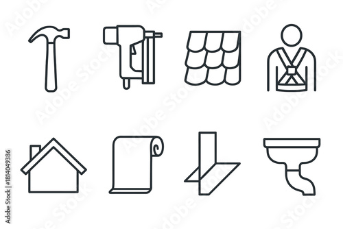 Construction tools and roofing symbols in simple linear style