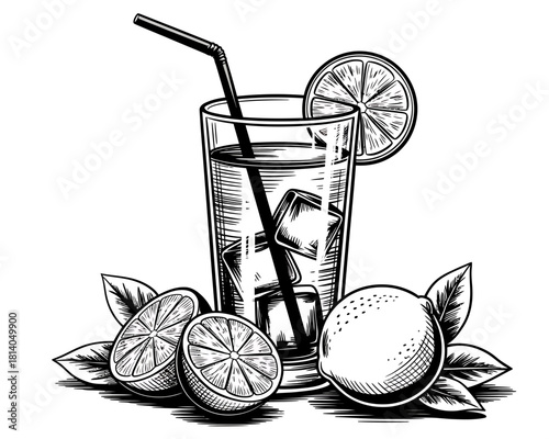 illustration of a glass of juice and lemon