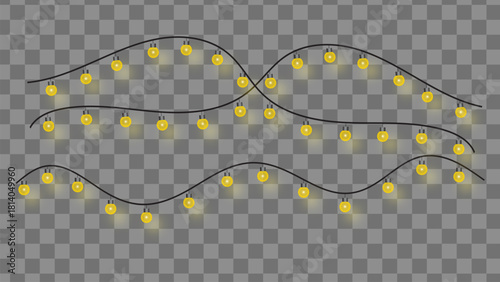 Festive string lights decoration for celebrations on transparent background