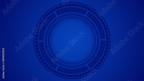 An abstract background with futuristic elements and a symmetrical circle pattern and an elegant blue hue. Suitable for digital user interface themes, science fiction, or technology presentations.
