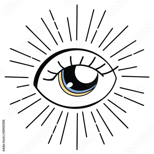 A retro vector illustration of a wink, capturing a playful facial expression in a vintage style.