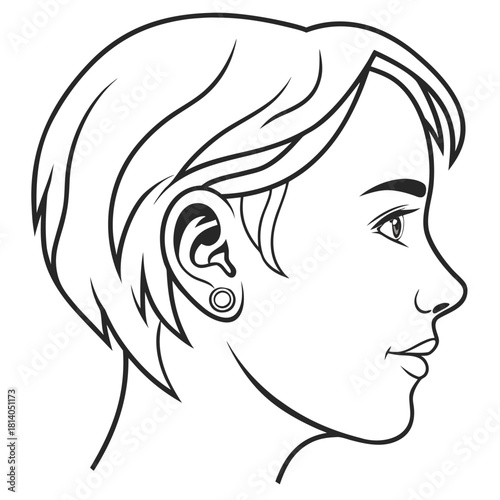 A simple line vector of an earlobe piercing, illustrating body modification and ear anatomy.