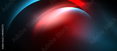 Abstract composition featuring vibrant red, blue gradients. Smooth curves create dynamic light effects, dark background enhances contrast.