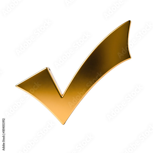 Golden Check Mark Symbol Isolated on Black Background with Subtle Texture and Realistic Shading Represents Success and Approval