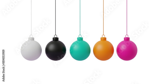 Minimalist 3D Christmas Sphere Ornament, Pastel Pink and Teal Matte Bauble, Isolated Geometric Holiday Decoration