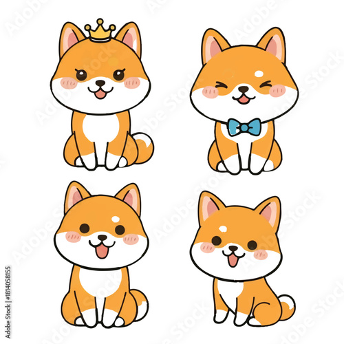 Adorable Hand-Drawn Shiba Inu Dog Clipart Vector Pack