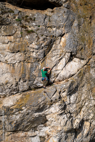 Rock climbing along the Ourthe in Durbuy, Wallonia, Belgium