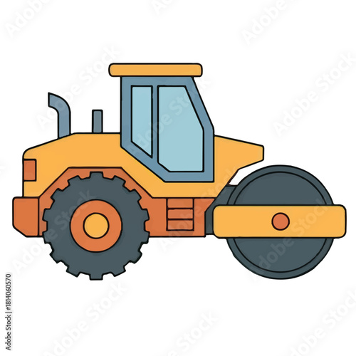 Simple Cartoon of a Yellow Hydraulic Excavator