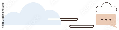 Cloud with minimalist lines connected to a message bubble in metaphor for digital communication, storage, and networking. Ideal for technology, communication, data sharing, cloud storage, computing