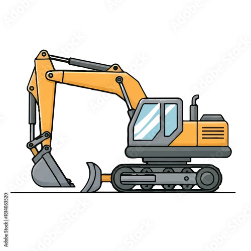 Cute Cartoon Excavator Construction Vehicle Illustration