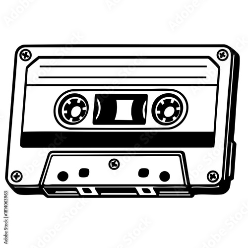 vintage cassette tape with exposed screws and crisp line details