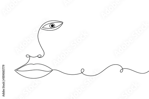 Lips and nose continuous line art minimal face outline illustration