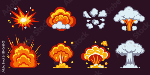 Collection of cartoon explosions and smoke effects