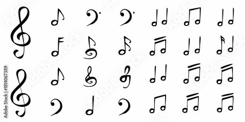 Collection of hand drawn music notes and symbols